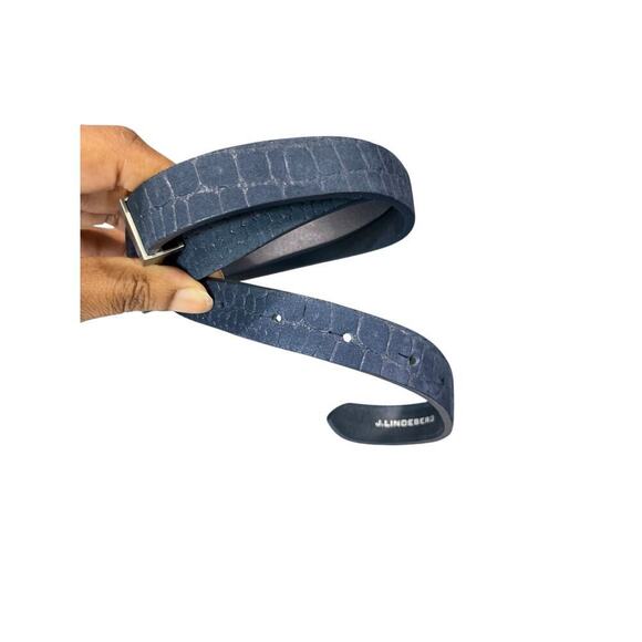 J. Lindeberg Leather Embossed Croc Belt in Navy Blue Sz L / XL 85cm - Picture 5 of 7